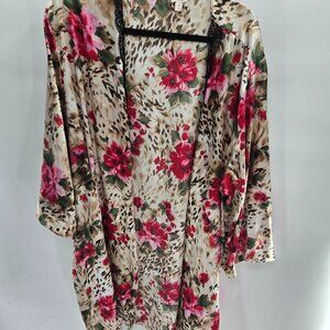 Secret Treasures Cream Animal Print Floral Lace Belt Robe 3x 24-26w